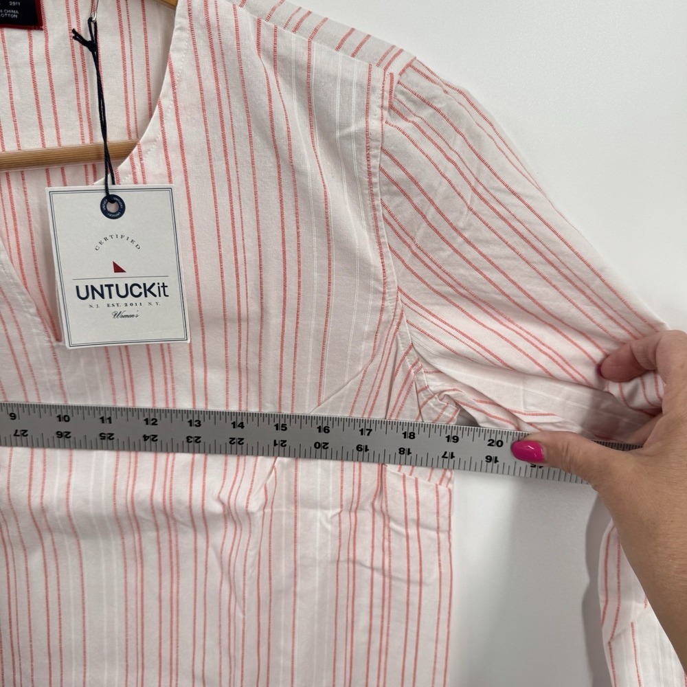 UNTUCKit Womens Durfort Tunic Top 6 Striped Cotton Split Neck Preppy Coastal - Picture 5 of 8